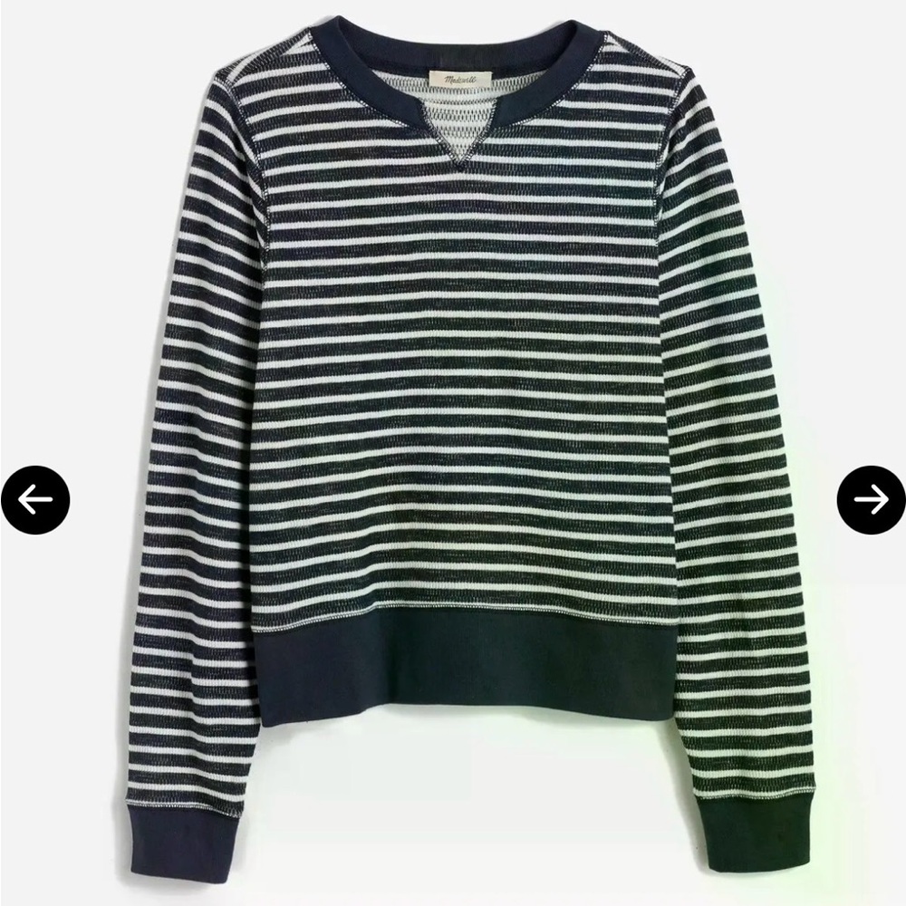 Madewell Relaxed Long Sleeve Crewneck Sweatshirt in Stripe Dark Navy